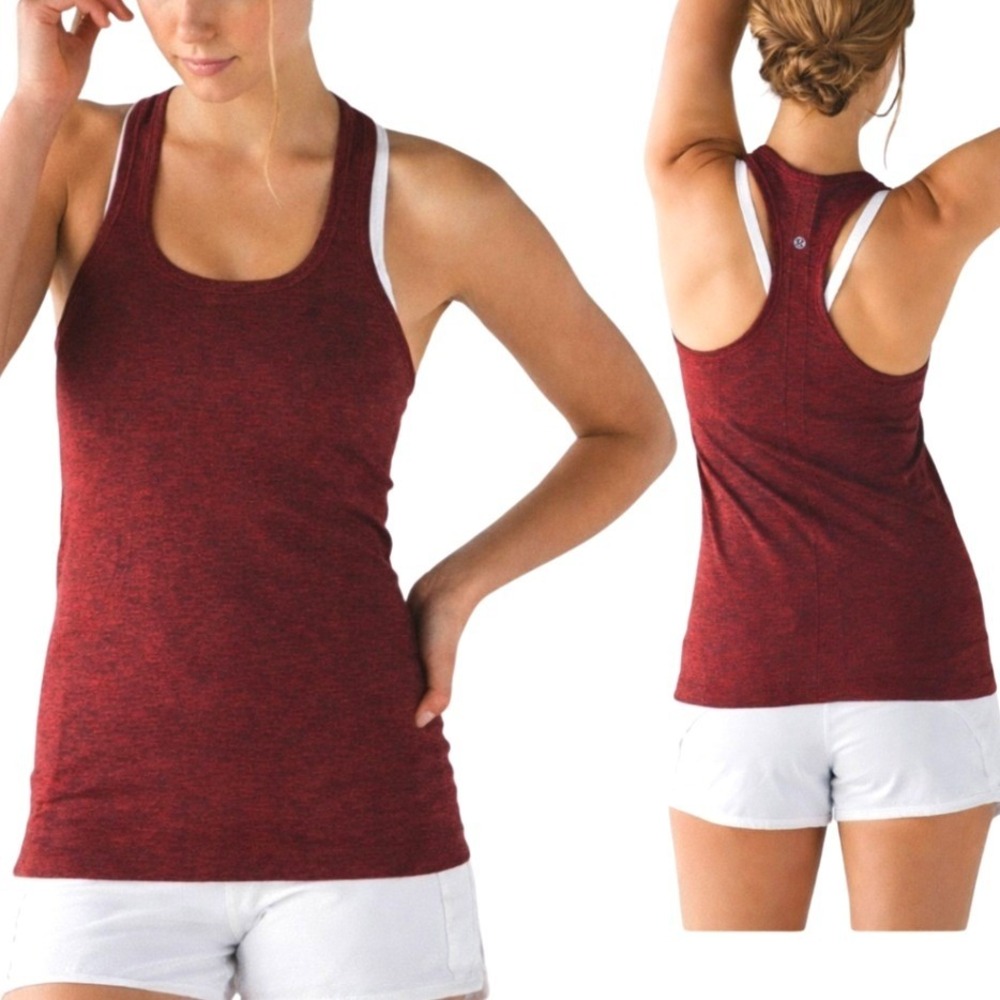 Lululemon Womens‎ Swiftly Racerback Tank Top Heathered Dark Red Space Dye Size 6